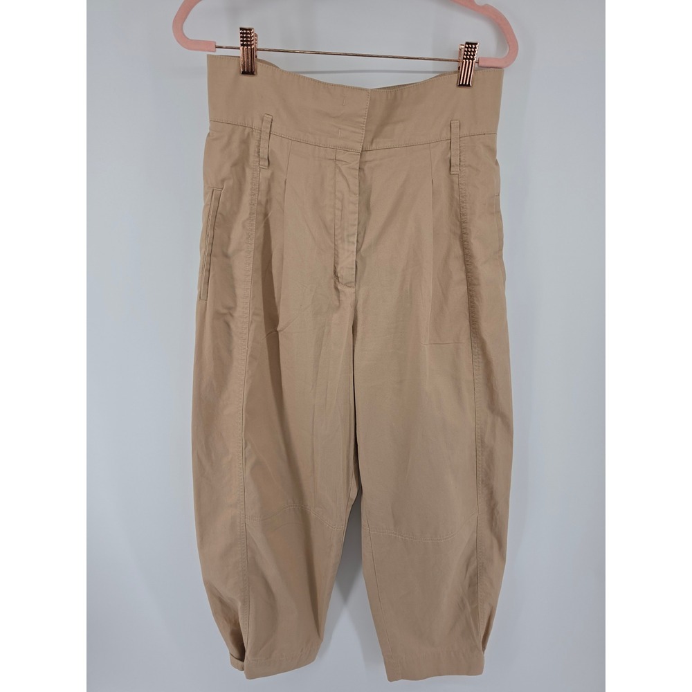 Dorothee Schumacher Khaki Cotton High Waist Pleated Barrel Leg Pants Size 3
